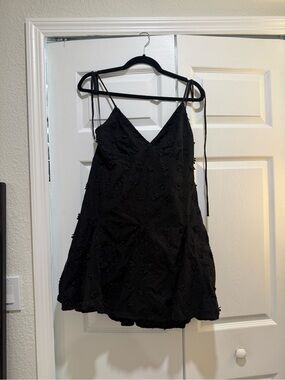 H&M Black Floral Appliqué Mini Slip Dress